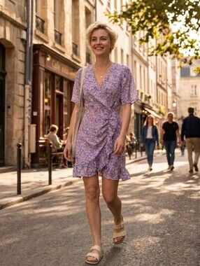 ☂️☂️Floral Wrap-Style Purple Dress